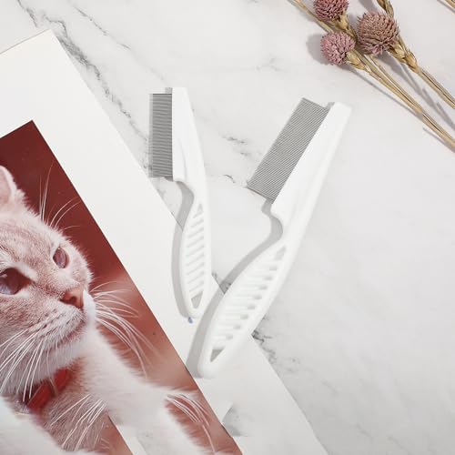 TIESOME Haustierhaarkamm Tränenfleckentfernung, 2 Pack Multifunktionskämme für Haustiere Grooming Kit 2 in 1 Hundekämme Edelstahlkamm Massagekamm Doppelseitiger Kamm(Weiß)