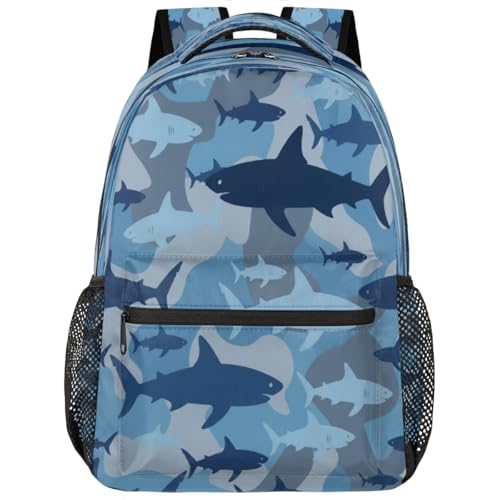 Mochila de viaje para hombres y mujeres con patrón de tiburón ligero