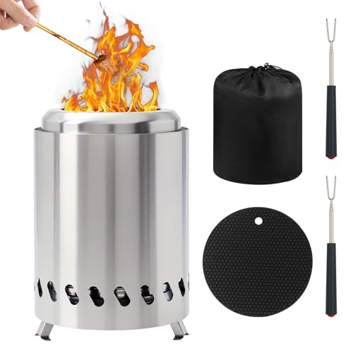 Brasero Exteriores, Brasero de Mesa de Acero Inoxidable con Bolsa de Viaje 2 Horquillas Telescópicas y Tapete Ignífugo Brasero sin Humo Mini Chimenea de Mesa para Balcón, Jardín, Terraza