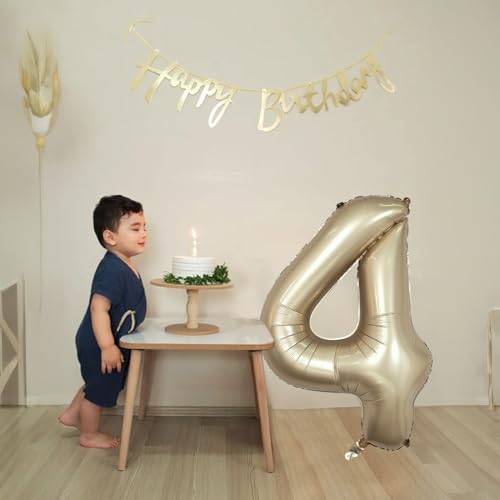 Image of Metallic Gold Number 4 Balloons, 40 In Large Champagne Number 4 Mylar Foil Helium Balloons for Girls, Self Inflating Light Gold Number Four Balloon for Boys 4th Birthday Anniversary Party Decoration