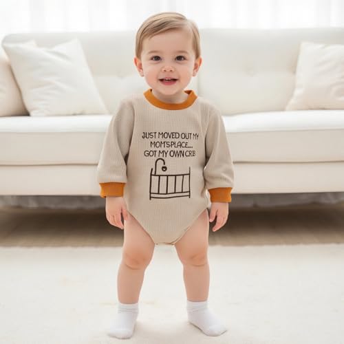 Newborn Baby Boy Girl Clothes Waffle Embroidery Funny Letter Romper Shirt Infant Fall Outfit 3 6 12 18 Month3