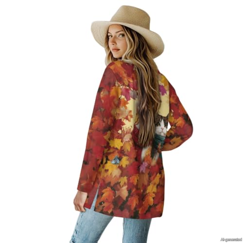 Image of Forchrinse Red Ladybug Cardigan for Women Causal Long Sleeve Open Front Cardigans Sweater Fashion 2024 Fall Coat with Pockets
