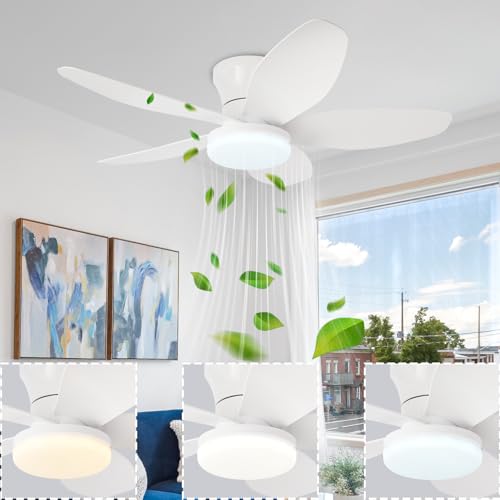 Caunmar Lámpara Con Ventilador De Techo Con Luz Silencioso Led, Regulable 40W Moderno Lampara Techo Ventilador Dormitorio Motore DC Reversibile 6 Velocità Para Sala, Comedor Y Cocina-Blanco||91CM