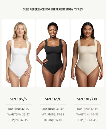 Image of FeelinGirl Bodysuits for Women Seamless Square Neck Tummy Control Compression Thong Shapewear Bodysuit Tank Tops Bodysuit