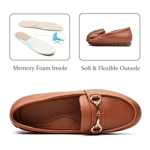Image of Women's Wide Loafers Casual Slip on Flat Shoes Women's Comfort Penny Loafers with Arch Support Women Dressy Moccasins