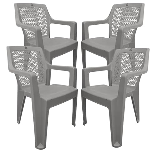 Image of SkyGlamour Cello Sonet Plastic Chair | Plastic Chair for Garden, Home, Living Room with Matt Finish | Plastic Chairs Set of 4 (Colour: Champagne; Set of 4 Chairs)