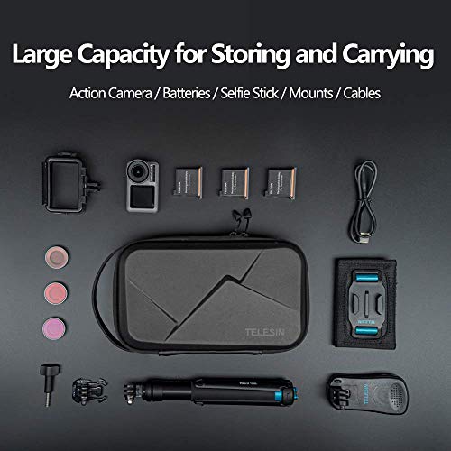 Telesin Carry Case For Gopro Max Mini Hero 11 10 9 8 7 6 5 4 3, Dji Osmo Pocket Action 2 3, Insta360 X2 X3, Digital Camera, Hard Protective Travel Bag For Selfie Stick Strap Mount Accessories #TOP1