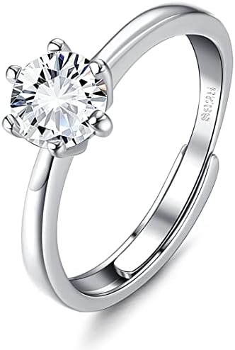 KALVICA Solitaire Engagement Ring for Women 925 Sterling Silver Cubic Zirconia Promise Rings with Prongs Eternity Promise Engagement Wedding Rings Adjustable Anniversary Jewellery