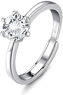 KALVICA Solitaire Engagement Ring for Women 925 Sterling Silver Cubic Zirconia Promise Rings with Prongs Eternity Promise Engagement Wedding Rings Adjustable Anniversary Jewellery