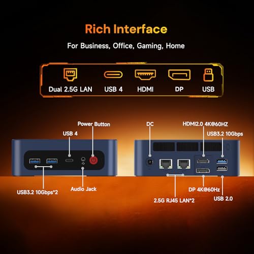 Image of wo-we P8 MINI Gaming PC AMD Ryzen 5 7640HS (Upgraded 6600H / 6800U) Mini Computer, AMD Radeon 760M 32GB RAM +1TB PCIe4.0 x4 SSD 6C /12T,Up to 8k, Triple Screen Display RJ45 LAN x2,Wi-Fi 6E /USB4 /BT5.2