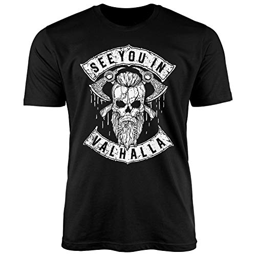 Neverless Herren T-Shirt See You in Valhalla Wikinger Totenkopf Skull Fashion Streetstyle moderne trendige Streetstyle-M