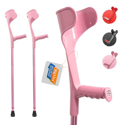 ビグアレクス(BigAlex)クラッチ杖 松葉杖 まつばづえ ロフストランドクラッチ 折りたたみ 折り畳み 伸縮式 ロフストランド ステッキ リハビリ アルミニウム 軽量 歩行補助 10段階調節可能(2本, ピンク)