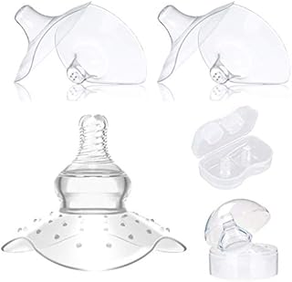 Silicone Nipple Shields - Nipple Protector Using for Protects Sore Cracked Nipples Flat Inverted and Latch On Difficulties to Help Mums Continue Breastfeeding with 3 Storage Case - 2 Types/5 Pack