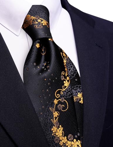 Image of Barry.Wang Floral Ties for Men Flower Necktie with Tie Clip Formal