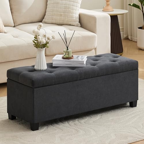 Mangodan 43’’ Storage Ottoman Bench, Linen Entryway Benches Load up