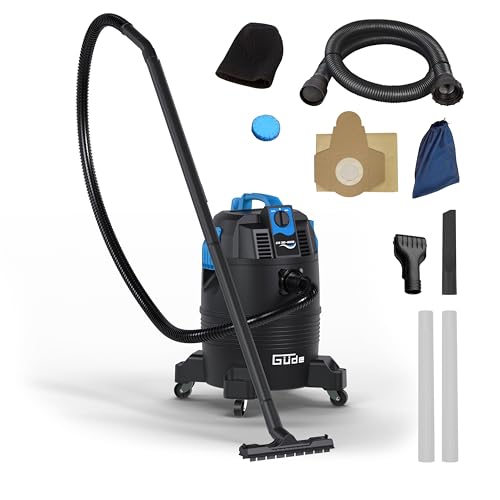 Güde GS 30-1600 3 in 1 Schlammsauger 230 Volt 1600 Watt 180 Millibar Unterdruck 30 Liter Behälter 4 Meter Saugschlauch Saugrohr Kombidüse Fugendüse Teichbürste für Teich- und Poolreinigung