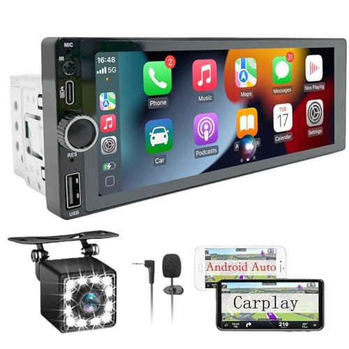 Stereo 1 DIN con Schermo, 6.86 Pollici Touchscreen Autoradio Carplay 1 Din, Radio Auto Car Play Supporta Mirror Link con Telecamera Posteriore, Supporto Type-C di Ricarica/USB/Mic/EQ/SWC