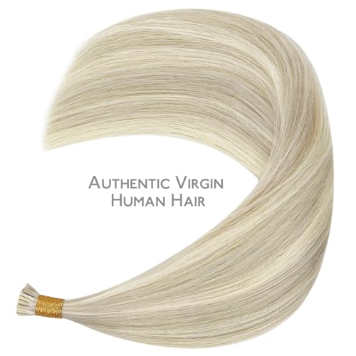 Image of WENNALIFE I Tip Hair Extensions Human Hair, 50g 50s 20 Inch Ash Blonde Highlighted Platinum Blonde Remy Itip Human Hair Extensions Invisible Itips Straight I Tips Fusion Extensions Real Human Hair