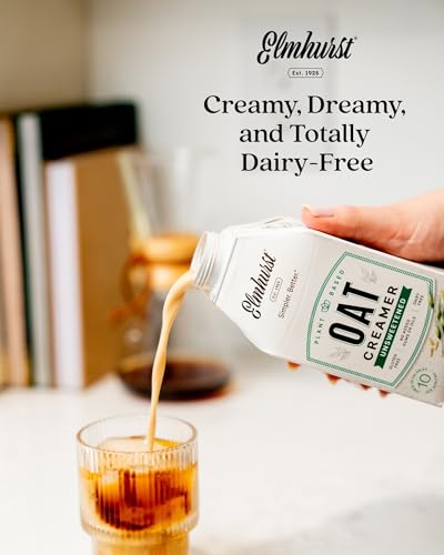 Elmhurst 1925 Unsweetened Oat Creamer - 16 Ounce (Pack of 6) Dairy-Free, Vegan, Kosher, No Sugar, Shelf Stable Creamer Made with Whole Grain Oats for Healthier, Simpler Plant Based Alternatives