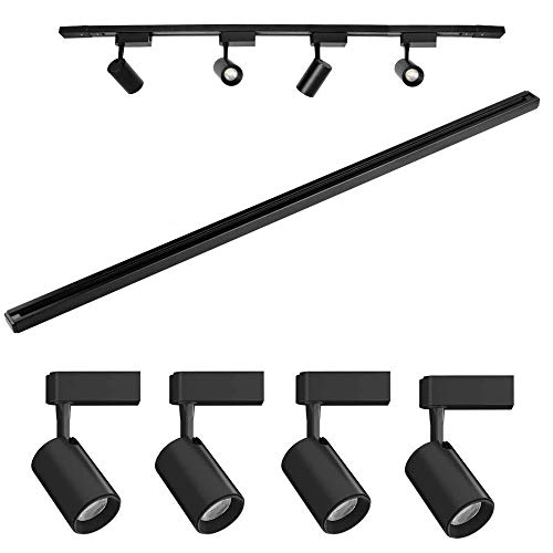 Kit Trilho Eletrificado 1m + 4 Spots Led 7w Preto BQ 3000K