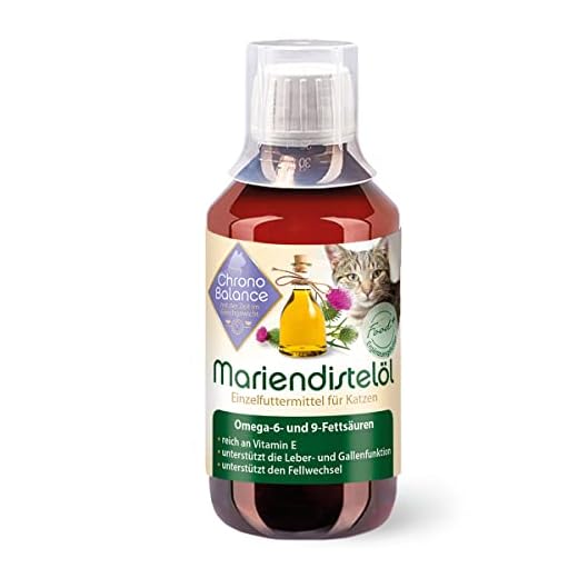 ChronoBalance® 250 ml de Aceite de Cardo Mariano para Gatos, como suplemento nutricional Natural, Ayuda para el Cambio de Telas y Pelaje, Vitamina E, Omega-6 y Omega-9, Vaso dosificador Incluido.