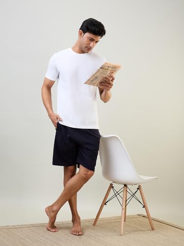 Image of SleepZ by Raymond Men Regular Fit Solid Pattern Cotton Polyester Blend Shorts