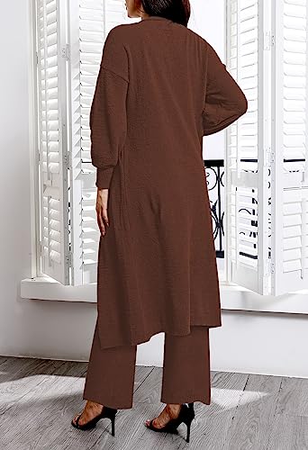 Image of Fixmatti Women's Fuzzy 3 Piece Sweatsuit Open Front Cardigan Crop Tank Tops Wide Legs Pants Lounge Sets