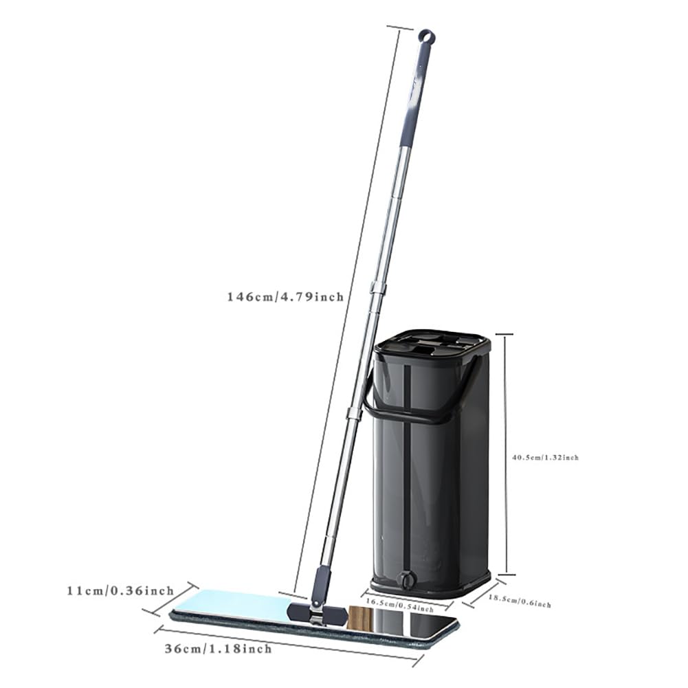 Escurridor De Trapeador Profesional De Acero Inoxidable con 2 Compartimentos para Baldes, Trapeador De Microfibra, Trapeador Plano Giratorio De 360 ​​​​° con Mango De 140 Cm Y 10 Almohadillas