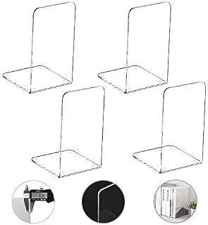 MerryNine Plastic Acrylic Bookends Pair Organizer Bookshelf Decor Decorative Bedroom Library Office School Supplies Stationery Gift (Plastic Acrylic_2 Pairs) (White)