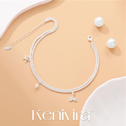 Image of Kenivira Sterling Silver Ankle Bracelets for Women,Gold Dainty Layered Waterproof Anklet for Women, Anklet Set Stackable Beach Gift Adjustable Size