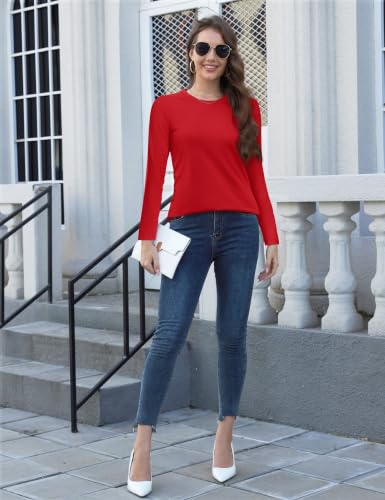 Image of YUCOLEN Long Sleeve Shirts for Women Cotton Crew Neck Casual Tops Fall