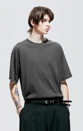 Image of Zilcon Mens Fashion Cotton Jacquard Oversized Tshirt for Men Stylish Crewneck Solid T-Shirt Casual Plain Shirts Men Tshirt