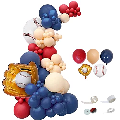Mydecorbl Baseball Balloon Arch Garland,112 Pcs Matte Red,Cream Peach Matte Navy Blue Balloon Garland Kit For Sports Balloons Theme Party Outdoor Sports Celebration Party Decoration #TOP3