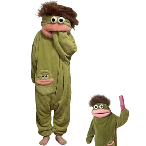 SEHIOZNI Silly Wearable Onesie Kids Funny Green Monster Jumpsuits Goofy Big Mouth Monster Cartoon Ultra-Soft Plush One Piece Silly Wearable Onesie