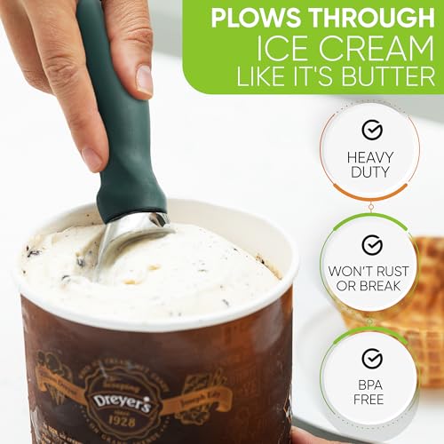 Image of Spring Chef Heavy Duty Ice Cream Scoop with Soft Grip Handle, Pine Green