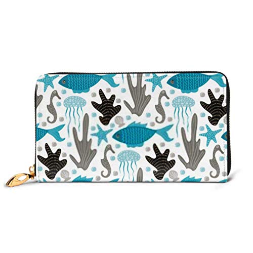 Preisvergleich Produktbild JHGFG Mode Handtasche Reißverschluss Brieftasche Vektor Nahtlose Harte Unterwassermuster Kreaturen Telefon Kupplung Geldbörse Abendkupplung Blockieren Leder Brieftasche Multi Ca.