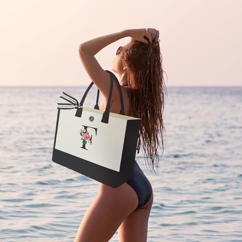 Image of Initial Canvas Tote Bag, Monogrammed Tote Bags Suitable for Mother's Day Wedding Beach