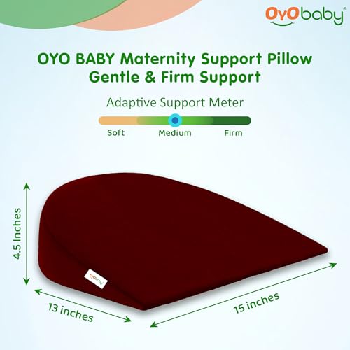 Image of OYO BABY Memory Foam Maternity Pillow Wedge - Maroon | Full Pregnancy Support for Belly, Back, Hips & Legs | Ideal for Side Sleepers & Relaxation