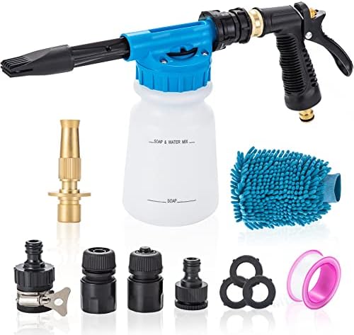INGOFIN Car Wash Foam Cannon Gun for Garden Hose - Car Wash Foam Soap Sprayer Snow Foam Blaster with Metal Handle,Adjustable Nozzle,6 Level Ratio Dial,Washing Mitts,Quick Connector to Any Garden Hose