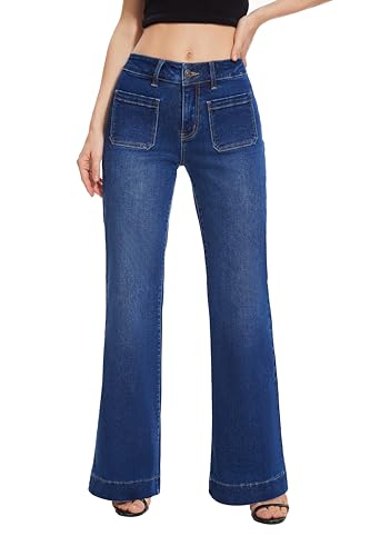 FLYING BANANA Women's Flare High Waisted Bell Bottom Wide Leg Jeans Baggy Stretch Trendy Denim with Pockets