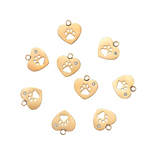 LiQunSweet 10 Pcs Golden Plated Stainless Steel Heart with Dog