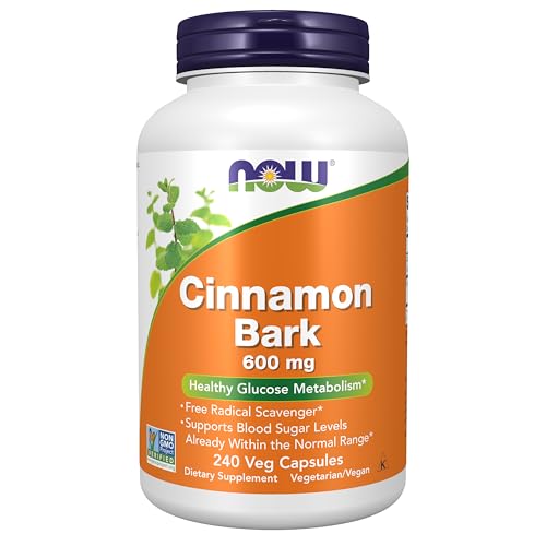 NOW Foods Supplements, Cinnamon Bark 600 mg, Non-GMO Project Verified, Healthy Glucose Metabolism*, 240 Veg Capsules