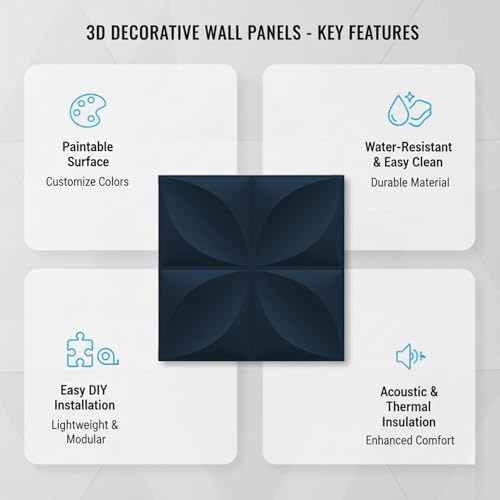 Image of Kayra Decor Wall Panels for Bedroom Butterfly Design Navy Blue Color 19.7 inch x 19.7 inch (Pack of 40) - Covers 107.80 Sq. Ft.