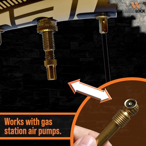 Image of 5 Pcs (+ 10 Caps) Brass Presta Valve Adapter - Convert Presta to Schrader /Auto for All Types of Bikes, e-Bikes and e-Scooters - Inflate Tire Using Standard Pump or Air Compressor - by Mobi Lock