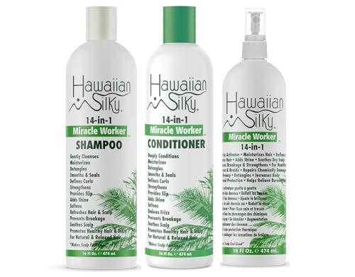 Hawaiian Silky 14-in-1 Miracle Worker Hair Care Set, Shampoo, Conditioner and Activator Spray, 16 Fl...