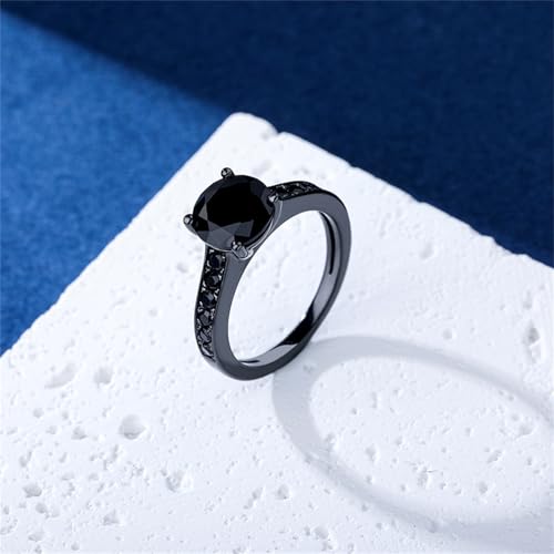Jeulia 3.96ct Classic Round Cut Engagement Ring for Women, Sterling Silver Solitaire Black Diamond Bridal Set Wedding Promise Ring Band Romantic Valentine's Day Jewelry with Gift Box2