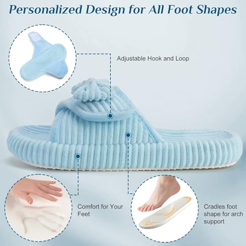 Image of Women Arch Support Slippers - House Bedroom Slippers for Woman, Orthopedic Shoes for Plantar Fasciitis, Corduroy Closed Toe Ladies Slides Outdoor 5-10.5