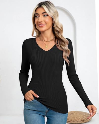 Ficerd 3 Pack Women's Pullover Sweaters, Ribbed Knit Long Sleeve V Neck Knit Tops Slim Fit Shirts 2025 Fall Winter Trendy3