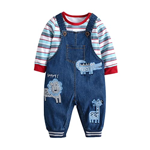 Image of LvYinLi Baby Boy Clothes Set Infant Boy's Long Sleeve Romper+Dinosaur Denim Overalls Toddler Boys Fall Winter Outfits Suit