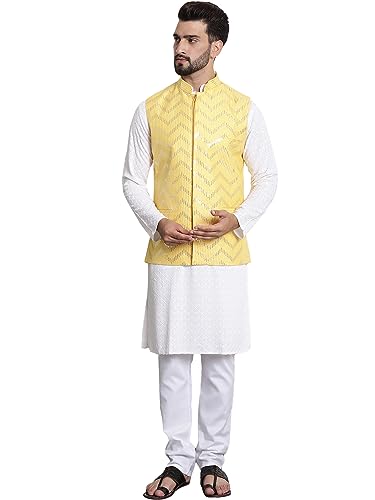 Image of SOJANYA (Since 1958 Men's Cotton Seqence Kurta & Pyjama with Nehrujacket